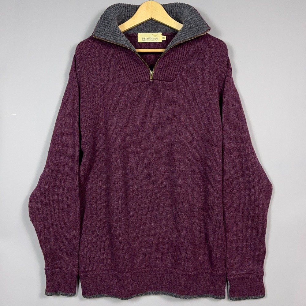 Irelandseye 100% Wool Quarter Zip Sweater Men's XXL Purple Irish Knit Pullover